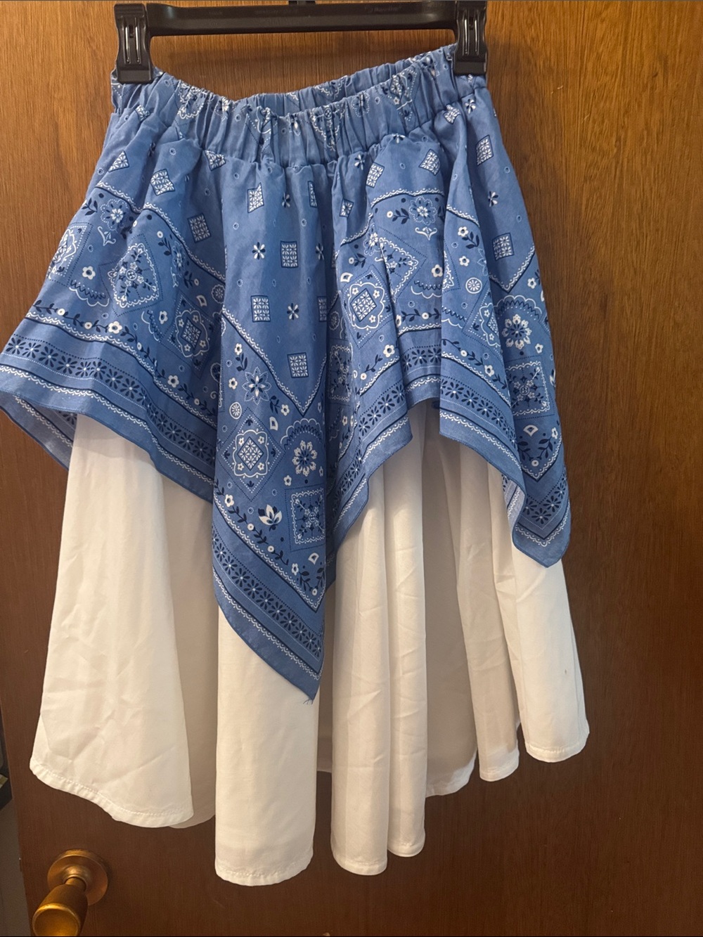 Blue Bandana-Overlay Circle Skirt with White Layer